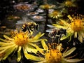 Ai Generated illustration Wildlife Concept of Bumble bees busy gathering nectar in summer