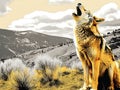 Ai Generated illustration Wildlife Concept of Calling Coyote Royalty Free Stock Photo