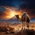 Ai Generated illustration Wildlife Concept of Camel in the Desert - Akakus (Acacus) Libya Royalty Free Stock Photo