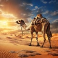 Ai Generated illustration Wildlife Concept of Camel in the Desert - Akakus (Acacus) Libya Royalty Free Stock Photo