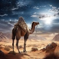 Ai Generated illustration Wildlife Concept of Camel in the Desert - Akakus (Acacus) Libya Royalty Free Stock Photo