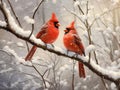 Ai Generated illustration Wildlife Concept of Cardinals In Snow Royalty Free Stock Photo