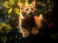 Ai Generated illustration Wildlife Concept of Cat ready to jump from tree Royalty Free Stock Photo