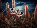 Ai Generated illustration Wildlife Concept of Cecropia moth on cattails Royalty Free Stock Photo