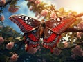 Ai Generated illustration Wildlife Concept of Cecropia moth landing on branch Royalty Free Stock Photo