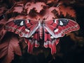 Ai Generated illustration Wildlife Concept of Cecropia moth on maple leaf Royalty Free Stock Photo