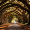 Ai Generated illustration Wildlife Concept of Charleston SC Botany Bay Dirt Road Spooky Tunnel Royalty Free Stock Photo