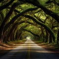 Ai Generated illustration Wildlife Concept of Charleston SC Botany Bay Dirt Road Spooky Tunnel