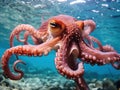 Ai Generated illustration Wildlife Concept of Close-up view of a Common Octopus