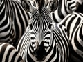 Ai Generated illustration Wildlife Concept of Close up from a zebra surrounded with his herd