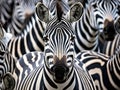 Ai Generated illustration Wildlife Concept of Close up from a zebra surrounded with his herd