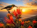 Ai Generated illustration Wildlife Concept of Colourful Sunbird feeding South Africa Royalty Free Stock Photo