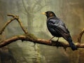 Ai Generated illustration Wildlife Concept of Common Blackbird - Turdus merula at rest.