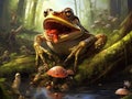 Ai Generated illustration Wildlife Concept of Common Frog Eating Royalty Free Stock Photo