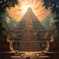 Ai Generated illustration Wildlife Concept of Copan - mayan pyramide