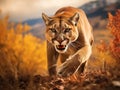 Ai Generated illustration Wildlife Concept of Cougar (Puma concolor) Ready to Pounce