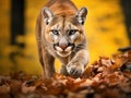 Ai Generated illustration Wildlife Concept of Cougar (Puma concolor) Ready to Pounce