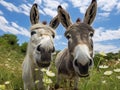 Ai Generated illustration Wildlife Concept of Curious donkeys Royalty Free Stock Photo