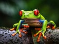 Ai Generated illustration Wildlife Concept of Curious red eyed green tree frog costa rica