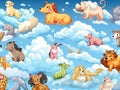 Ai Generated illustration Wildlife Concept of Cute animal cartoon pattern clouds shape
