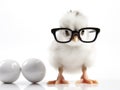 Ai Generated illustration Wildlife Concept of Cute little chicken coming out of a white egg Royalty Free Stock Photo