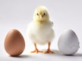 Ai Generated illustration Wildlife Concept of Cute little chicken coming out of a white egg Royalty Free Stock Photo