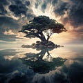 Ai Generated illustration Wildlife Concept of Cypress Tree Reflection Cypress Tree Knee