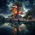 Ai Generated illustration Wildlife Concept of Cypress Tree Reflection Cypress Tree Knee