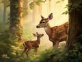 Ai Generated illustration Wildlife Concept of Doe and fawn rubbing noses Royalty Free Stock Photo