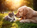 Ai Generated illustration Wildlife Concept of Dog and cat playing together Royalty Free Stock Photo