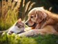 Ai Generated illustration Wildlife Concept of Dog and cat playing together Royalty Free Stock Photo