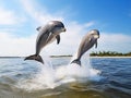 Ai Generated illustration Wildlife Concept of Dolphins Porpoising Florida Royalty Free Stock Photo