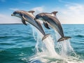 Ai Generated illustration Wildlife Concept of Dolphins Porpoising Florida Royalty Free Stock Photo