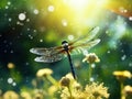 Ai Generated illustration Wildlife Concept of Dragonfly flying in a Zen garden Royalty Free Stock Photo