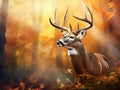 Ai Generated illustration Wildlife Concept of Drop tine whitetail buck in full rut