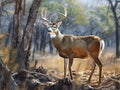 Ai Generated illustration Wildlife Concept of Drop tine whitetail buck in full rut