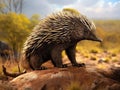 Ai Generated illustration Wildlife Concept of Echidna side Royalty Free Stock Photo
