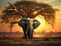 Ai Generated illustration Wildlife Concept of Elephant and baobab Royalty Free Stock Photo