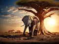 Ai Generated illustration Wildlife Concept of Elephant and baobab Royalty Free Stock Photo