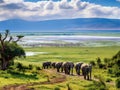 Ai Generated illustration Wildlife Concept of Elephant herd Ngorongoro Crater Tanzania Royalty Free Stock Photo