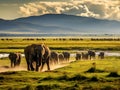 Ai Generated illustration Wildlife Concept of Elephant herd Ngorongoro Crater Tanzania Royalty Free Stock Photo