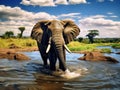 Ai Generated illustration Wildlife Concept of Elephant in river in Serengeti National Park Royalty Free Stock Photo