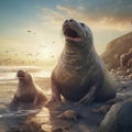 Ai Generated illustration Wildlife Concept of Elephant Seals Antarctica Royalty Free Stock Photo