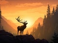 Ai Generated illustration Wildlife Concept of Elk Lookout Silhouette Royalty Free Stock Photo