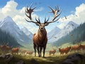 Ai Generated illustration Wildlife Concept of Elk wapiti bull antlers