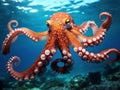 Ai Generated illustration Wildlife Concept of Ethereal octopus from the depth (Octopus vulgari) Royalty Free Stock Photo