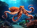 Ai Generated illustration Wildlife Concept of Ethereal octopus from the depth (Octopus vulgari) Royalty Free Stock Photo