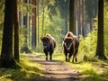 Ai Generated illustration Wildlife Concept of European Bisons