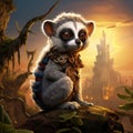 Ai Generated illustration Wildlife Concept of Fat-tailed Dwarf Lemur Cheirogaleus medius Royalty Free Stock Photo