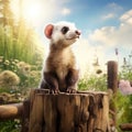 Ai Generated illustration Wildlife Concept of Ferret on a POST Royalty Free Stock Photo